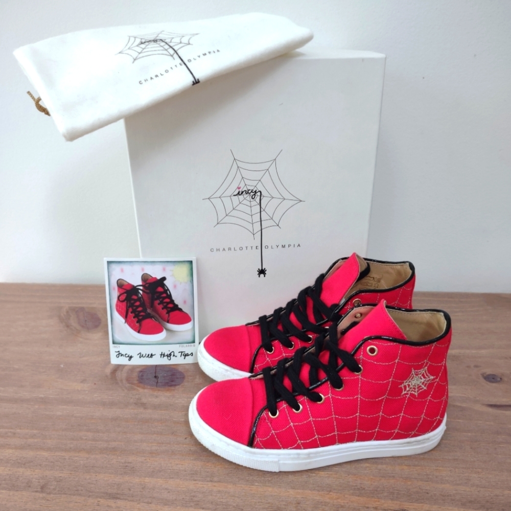 Charlotte Olympia red Incy Web High Top sneakers 29 US 12 toddler with box $265